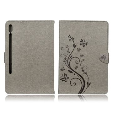 Samsung Galaxy Tab S6 imprint butterfly flower leather case - Grey