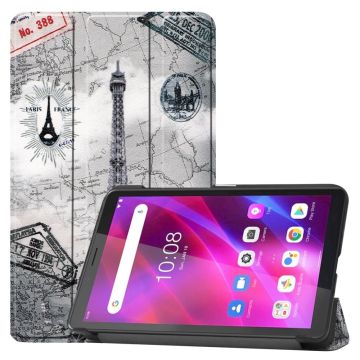 Lenovo Tab M7 (3rd Gen) / Tab M7 cool pattern tri-fold leather case - Eiffel Tower and Map