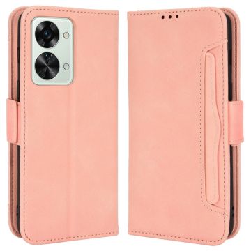 Modern-styled leather wallet case for OnePlus Nord 2T - Pink