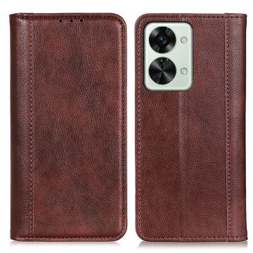 Genuine leather case with magnetic closure for OnePlus Nord 2T - Brown