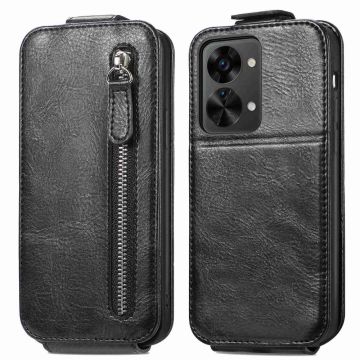 Vertical flip phone case with zipper for OnePlus Nord 2T - Black