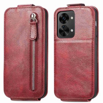 Vertical flip phone case with zipper for OnePlus Nord 2T - Red