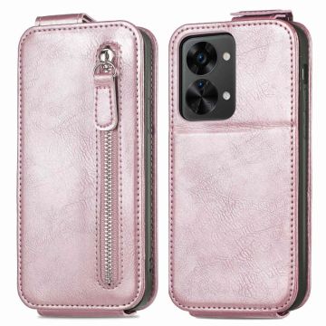 Vertical flip phone case with zipper for OnePlus Nord 2T - Rose Gold