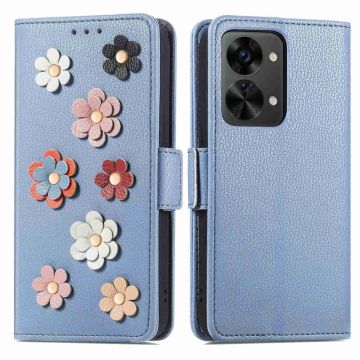 Soft flower decor leather case for OnePlus Nord 2T - Blue