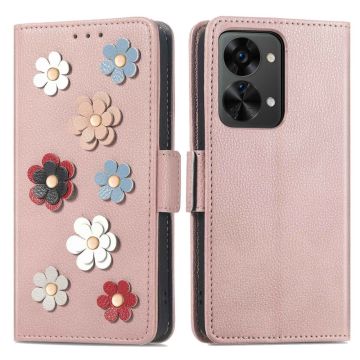 Soft flower decor leather case for OnePlus Nord 2T - Rose Gold