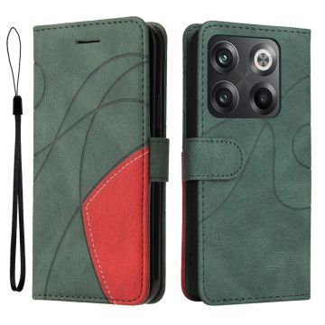 Textured leather case with strap for OnePlus Ace Pro / 10T - Green