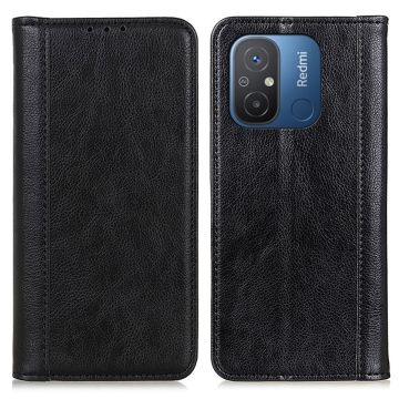 Genuine leather case with magnetic closure for Xiaomi Redmi 12C / 11A - Black