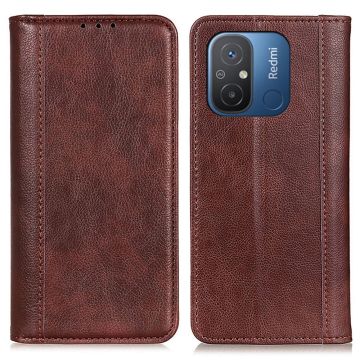 Genuine leather case with magnetic closure for Xiaomi Redmi 12C / 11A - Brown