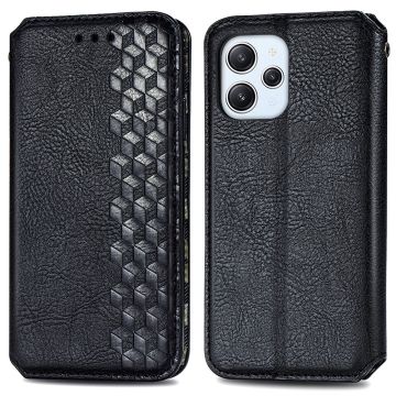 Leather case with a stylish rhombus imprint for Xiaomi Redmi 12 - Black