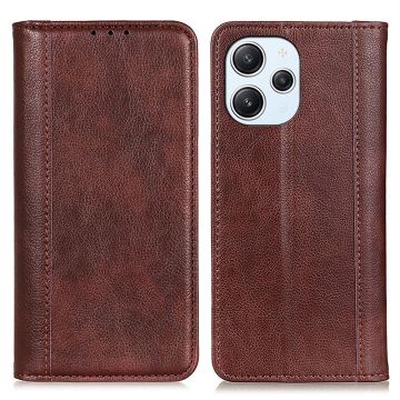 Genuine leather case with magnetic closure for Xiaomi Redmi 12 - Brown