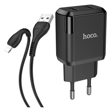 HOCO N7 Speedy dual port charger set(Lightning)(EU) - black