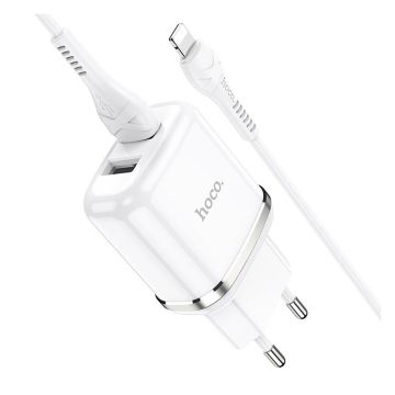 HOCO N4 Aspiring dual port charger set(for Lightning)(EU) - white