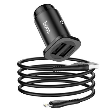 NZ4 Wise road dual port car charger set(Lightning) - Black