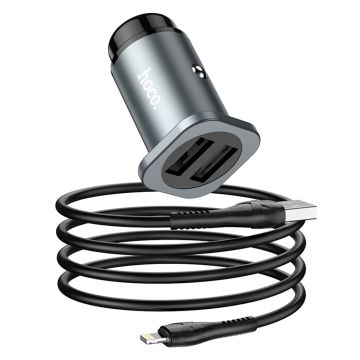 NZ4 Wise road dual port car charger set(Lightning) - Metal Grey