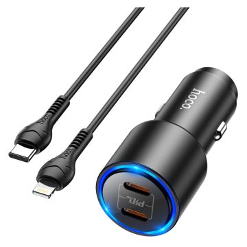 NZ3 Clear way 40W dual port PD car charger set (Type-C to Lightning) - Black