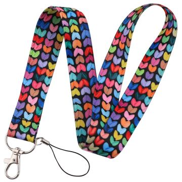 Universal heart shaped pattern phone lanyard - Colorful Hearts in Black