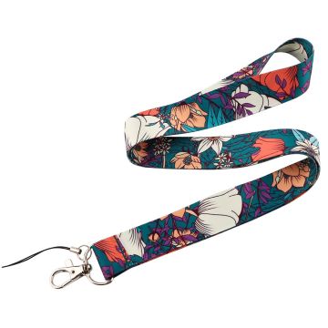 Universal chinese rose pattern lanyard - Chinese rose in Green Hues