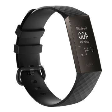 Fitbit Charge 3 geometric pattern soft silicone watch band - Black