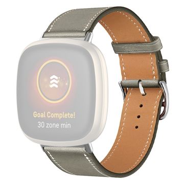 Fitbit Sense 2 / Versa 4 stitching style genuine leather watch strap - Grey